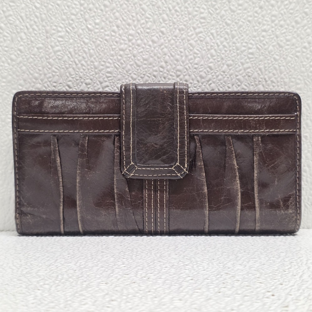 Fossil Y2K 90s Pleated Brown Leather Wallet Vintage